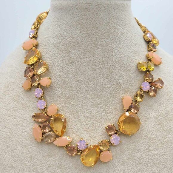 J Crew Pink Gold Crystal Statement Necklace - Picture 1 of 8